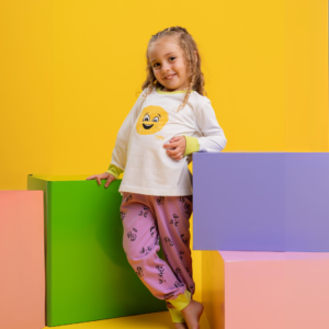 Pijama longo infantil feminino personalizado de malha – Coleção Emoções