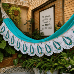 Rede de Dormir Casal em Brim 100% Algodão - Confortável - Rede Nossa Senhora das Graças Azul Ciano