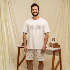 Pijama masculino personalizado de malha 100% algodão – Pijama confortável – Coleção Memórias