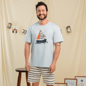 Pijama masculino personalizado de malha - Pijama confortável - Coleção Porto Seguro