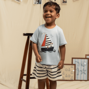 Pijama infantil masculino personalizado de malha 100% algodão – Pijama confortável para menino – Coleção Porto Seguro
