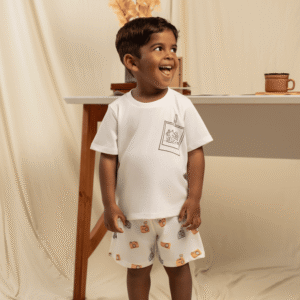 Pijama infantil masculino personalizado de malha 100% algodão – Pijama confortável para menino – Coleção Memórias