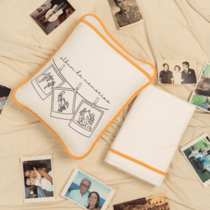 Kit travesseiro de viagem personalizado com fronha e lençol de malha 100% algodão – Compacto e confortável – Coleção Memórias