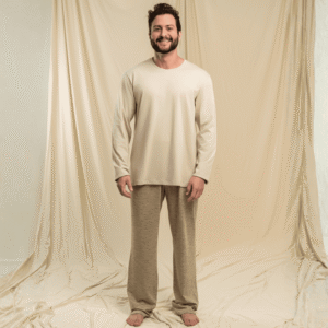 Pijama masculino longo de malha – Manga longa confortável 100% algodão - Coleção Tecno