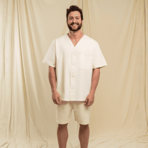 Pijama masculino americano personalizado com botões de tecido 100% algodão - Pijama confortável - Coleção Deluxe